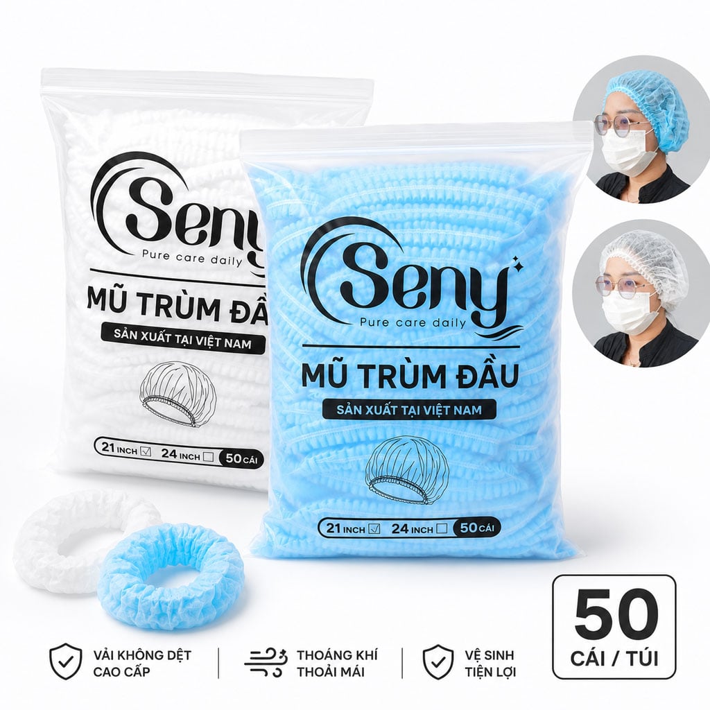 Nón trùm đầu vải không dệt Seny cao cấp 50 cái
