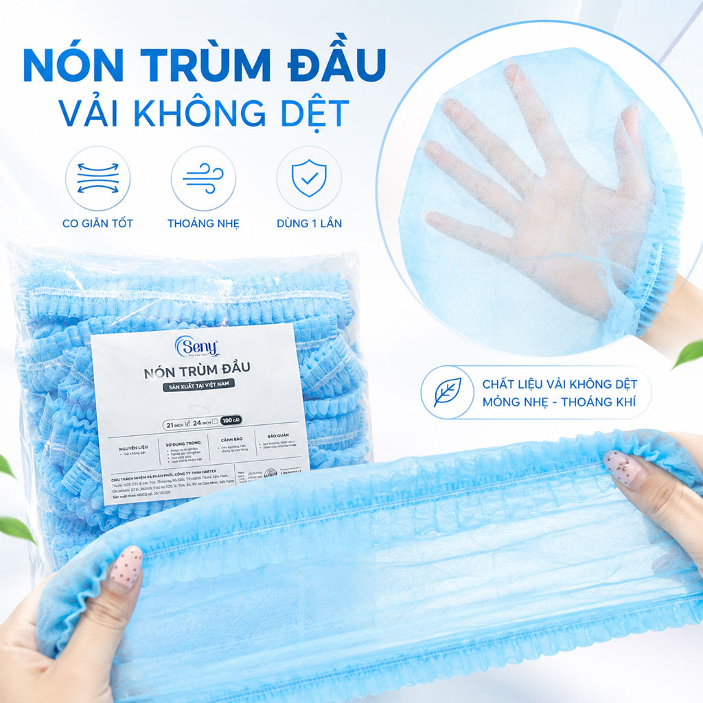 Nón trùm đầu vải không dệt Seny 100 cái