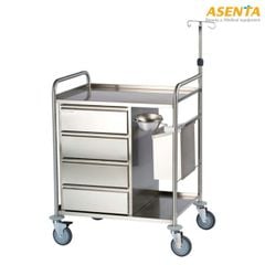 Xe đẩy INOX Y tế 2 tầng có 4 hộc kéo