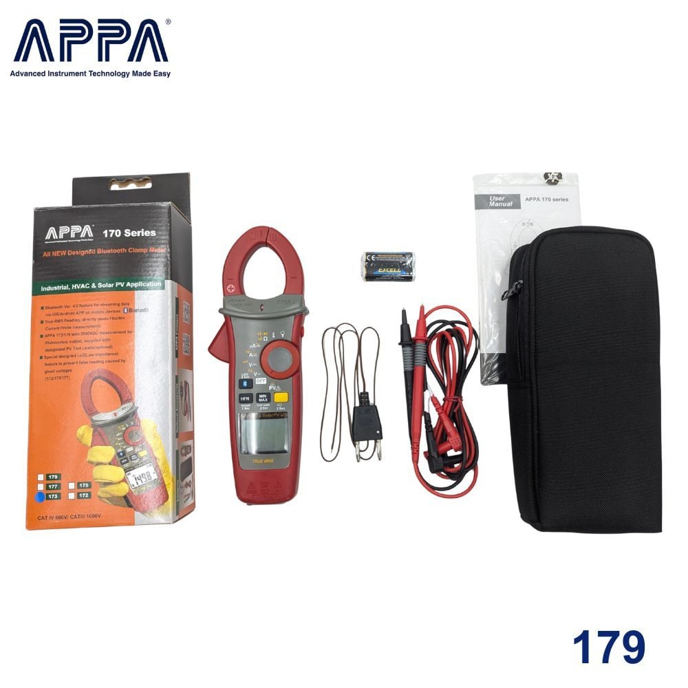 Ampe kìm đo điện năng lượng mặt trời APPA 179 (1500A, 2000VDC)