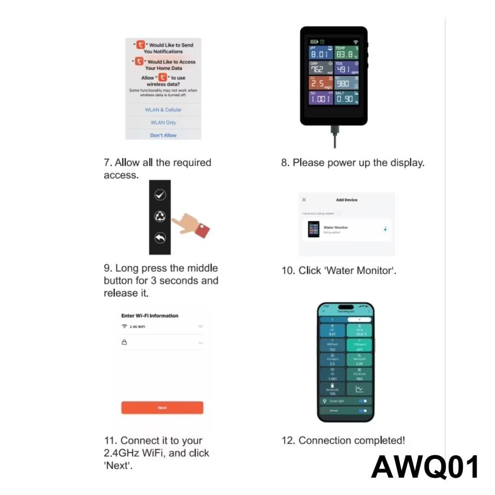 Máy đo chất lượng nước AWQ01 - WIFI 8 trong 1
