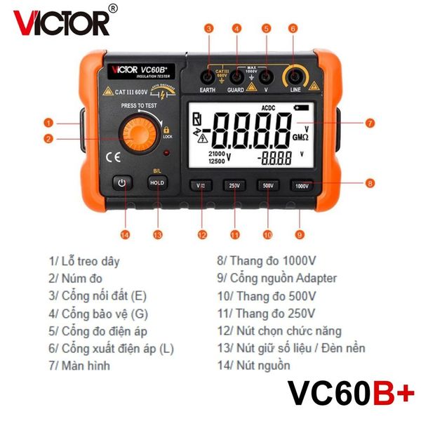 Đồng hồ đo điện trở cách điện VICTOR 60B+