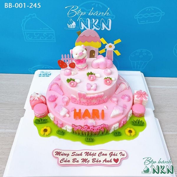  Bánh Sinh Nhật 2 Tầng Bé Heo Hồng Và Ngôi Nhà Cối Xay Gió (BB-001-245) 