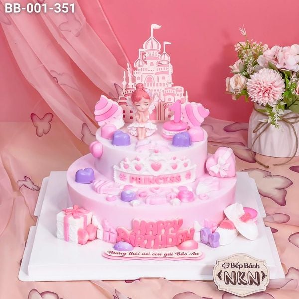  Bánh Sinh Nhật Sinh Nhật Công Chúa Ôm Mèo 2 Tầng (BB-001-351) 