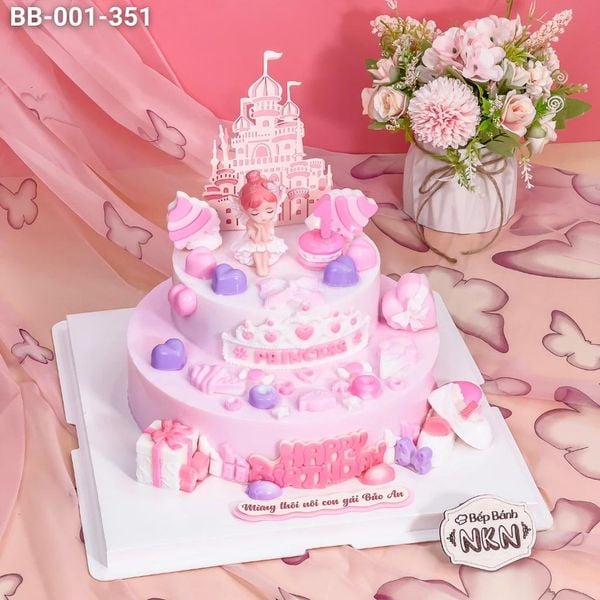 Bánh Sinh Nhật Sinh Nhật Công Chúa Ôm Mèo 2 Tầng (BB-001-351) 