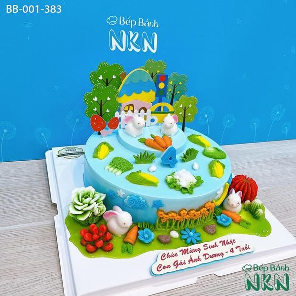  Bánh Sinh Nhật Vườn Thỏ Tone Xanh (BB-001-383) 