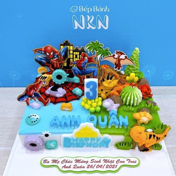  Bánh Sinh Nhật Đôi Cho Bé Spiderman x Khủng Long (BB-001-568) 