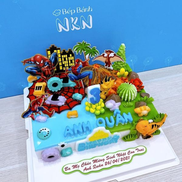  Bánh Sinh Nhật Đôi Cho Bé Spiderman x Khủng Long (BB-001-568) 