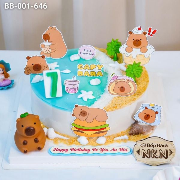 Bánh Sinh Nhật Capybara Du Lịch Biển (BB-001-646) 