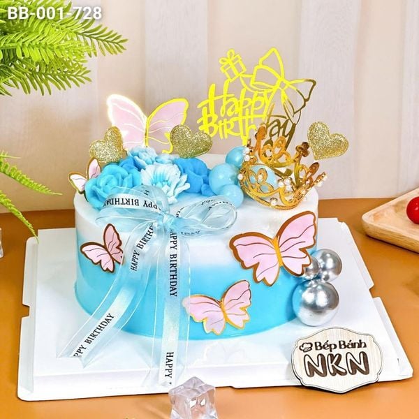  Bánh Sinh Nhật Kết Hoa Xanh Thiên Thanh (BB-001-728) 