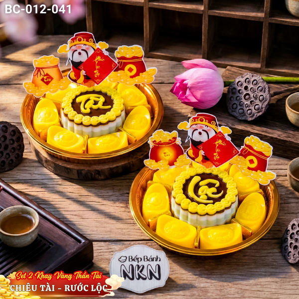  Set 2 Khay Vàng Thần Tài Chiêu Tài - Rước Lộc (BC-012-041) 