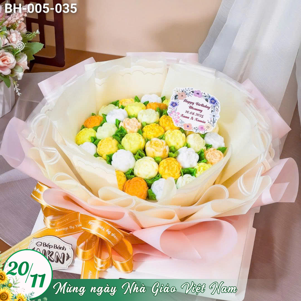  Bánh Bó Hoa Hồng Trà Nụ Tone Vàng (BH-005-035) 