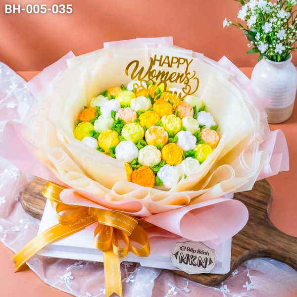  Bánh Bó Hoa Hồng Trà Nụ Tone Vàng (BH-005-035) 