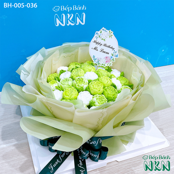  Bánh Bó Hoa Hồng Trà Nụ Tone Xanh Cốm (BH-005-036) 