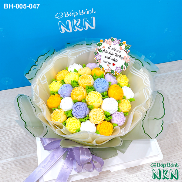  Bánh Bó Hoa Hồng Trà Nụ Tone Tím Vàng (BH-005-047) 