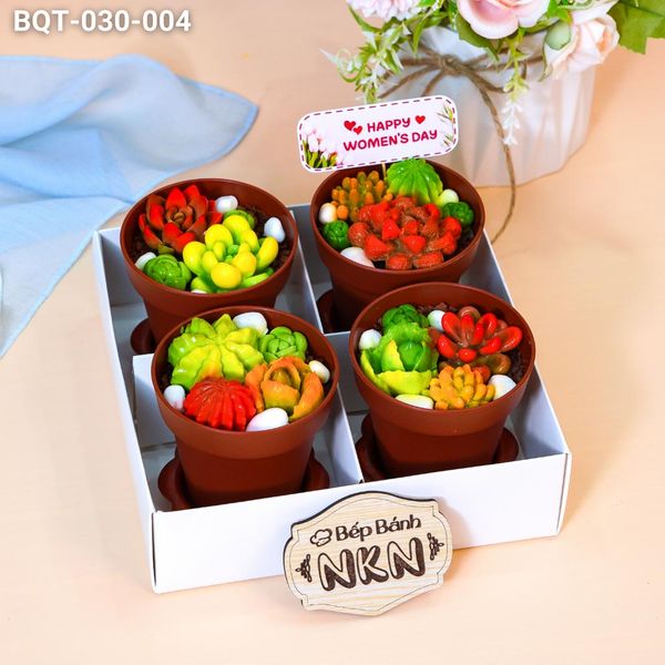  Hộp Quà 4 Chậu Bánh Sen Đá Kèm Xẻng (BQT-030-004) 