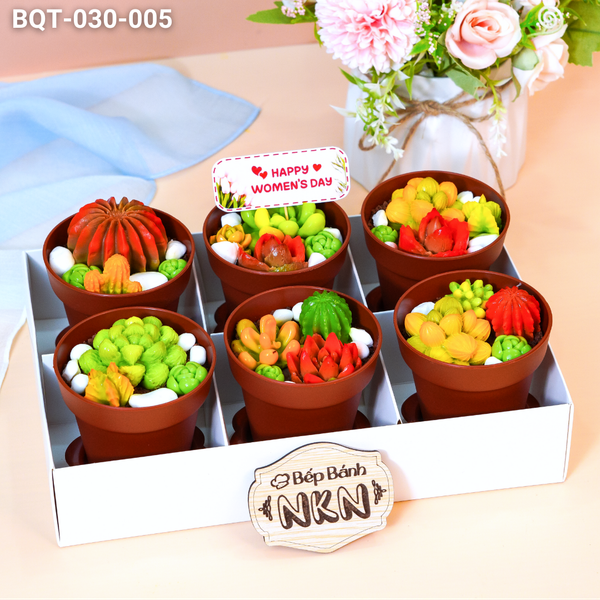  Hộp Bánh Quà Tặng 20/10 6 Chậu Bánh Sen Đá Kèm Xẻng (BQT-030-005) 