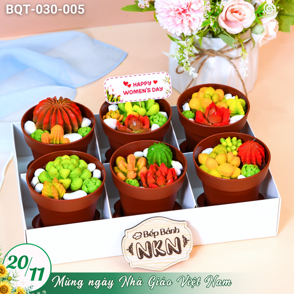  Hộp Bánh Quà Tặng 20/10 6 Chậu Bánh Sen Đá Kèm Xẻng (BQT-030-005) 