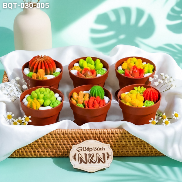  Hộp Bánh Quà Tặng 6 Chậu Bánh Sen Đá Kèm Xẻng (BQT-030-005) 