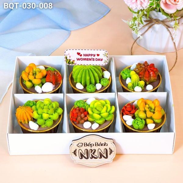 Hộp Bánh Quà Tặng 6 Cupcake Sen Đá (BQT-030-008) 