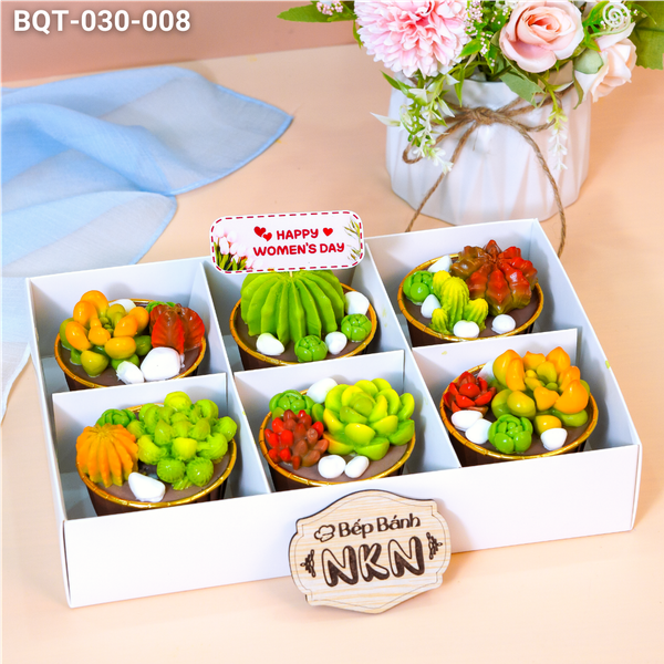  Hộp Bánh Quà Tặng 6 Cupcake Sen Đá (BQT-030-008) 