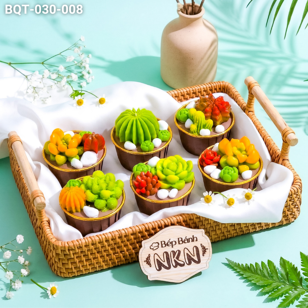  Hộp Bánh Quà Tặng 6 Cupcake Sen Đá (BQT-030-008) 