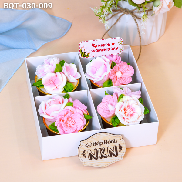  Hộp Bánh Quà Tặng 4 Cupcake Hoa Hồng (BQT-030-009) 