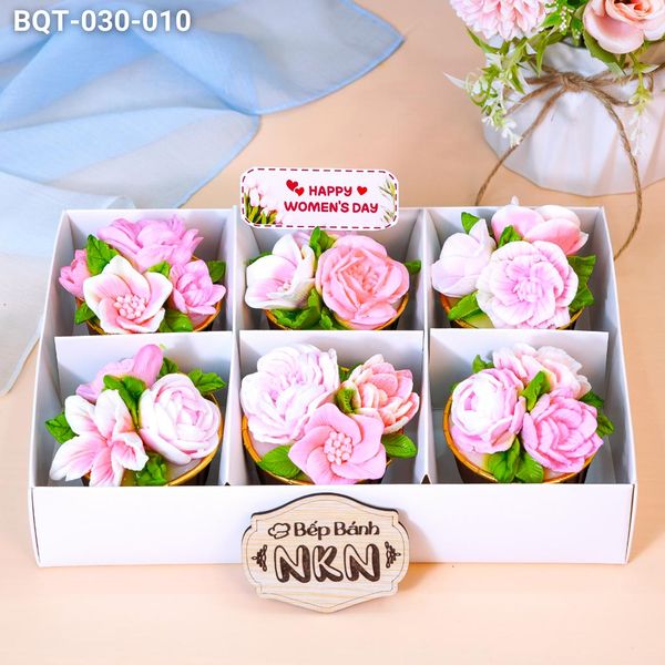  Hộp Bánh Quà Tặng 6 Cupcake Hoa Hồng (BQT-030-010) 