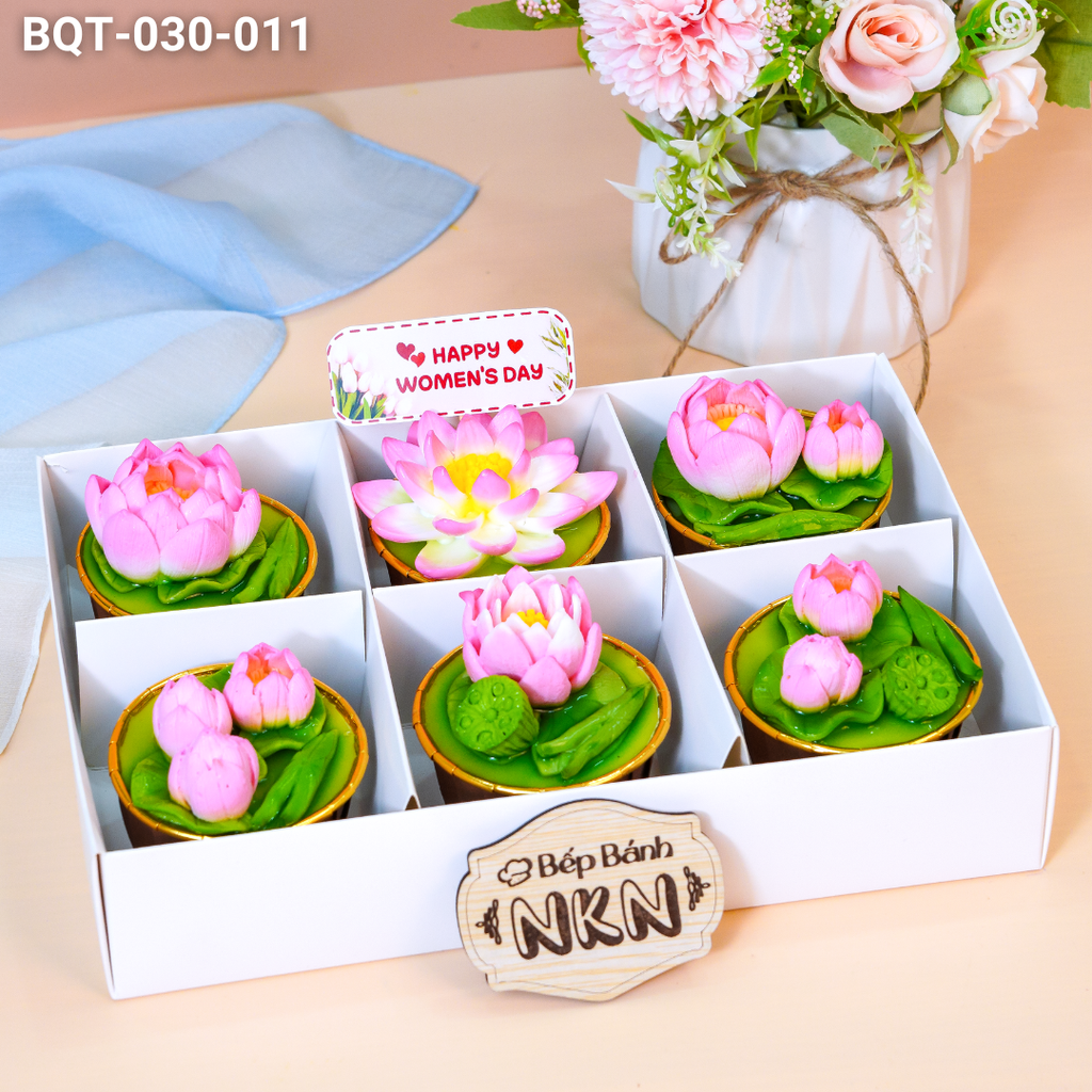  Hộp Bánh Quà Tặng 6 Cupcake Hoa Sen (BQT-030-011) 