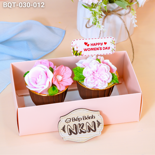  Hộp Bánh Quà Tặng 2 Cupcake Hoa Hồng (BQT-030-012) 