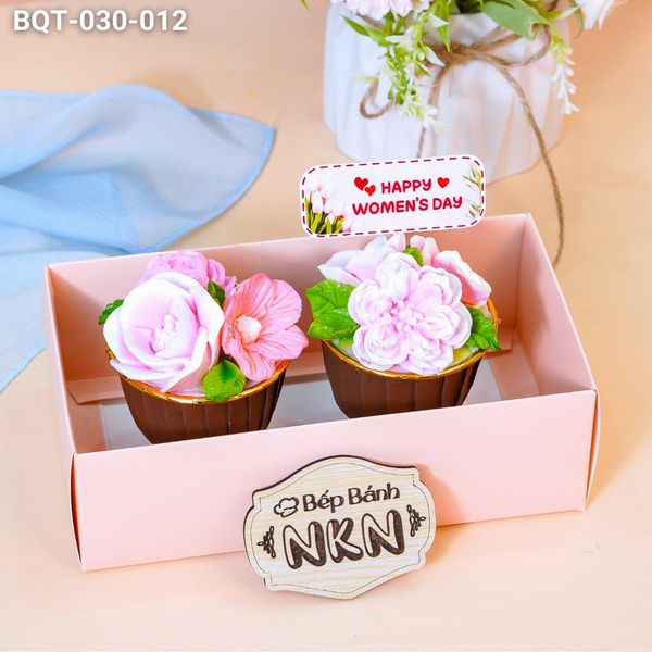  Hộp Bánh Quà Tặng 2 Cupcake Hoa Hồng (BQT-030-012) 