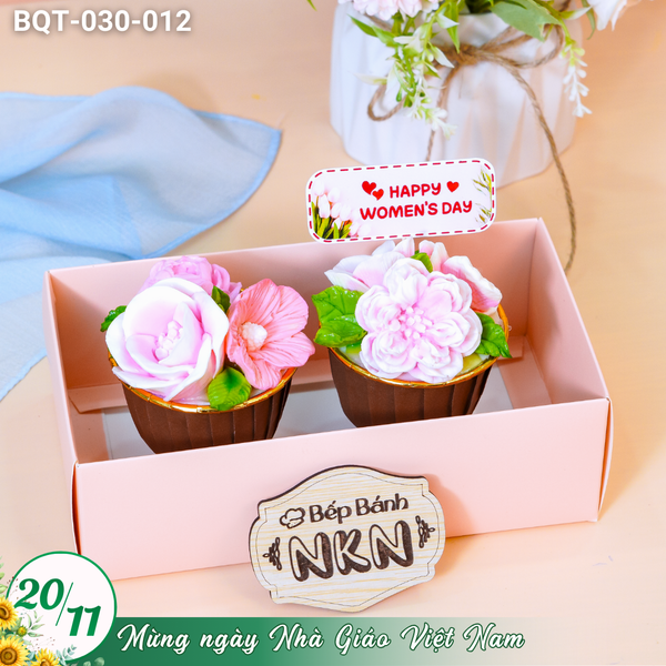  Hộp Bánh Quà Tặng 2 Cupcake Hoa Hồng (BQT-030-012) 
