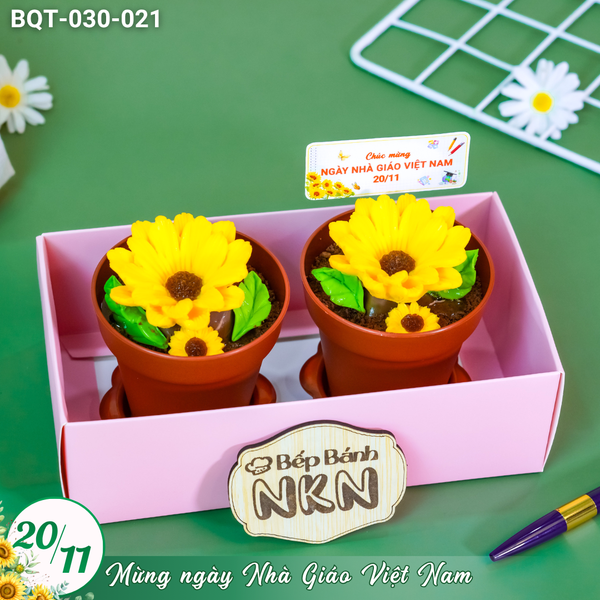  Hộp Bánh Quà Tặng 2 Chậu Hoa Hướng Dương Kèm Xẻng (BQT-030-021) 