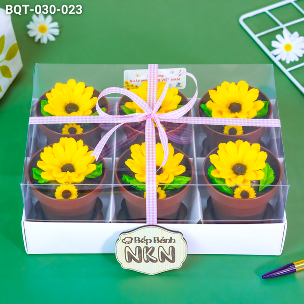  Hộp Bánh Quà Tặng 20/11 6 Chậu Hoa Hướng Dương Kèm Xẻng (BQT-030-023) 