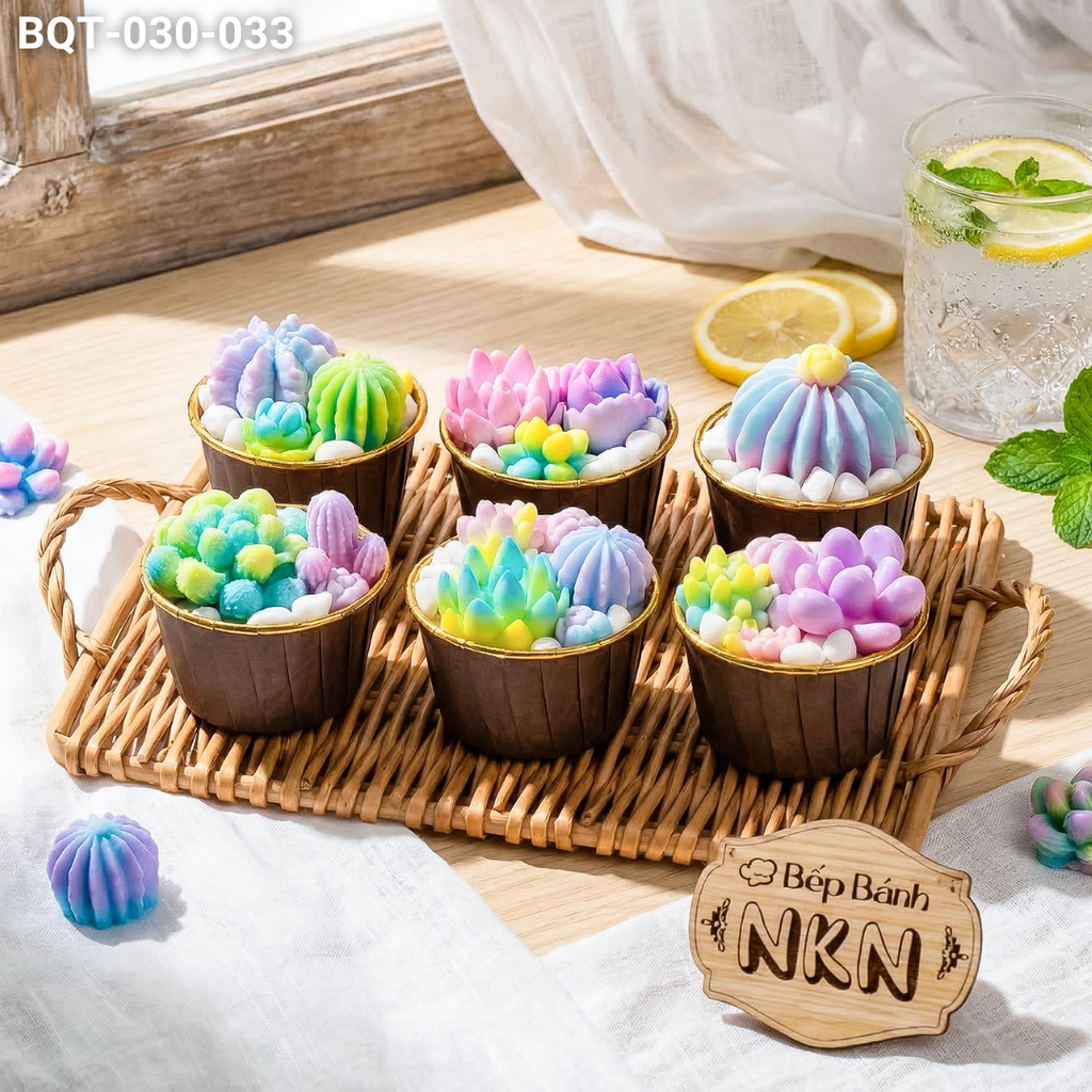  Hộp Bánh Quà Tặng 6 Cupcake Sen Đá Màu Pastel
 (BQT-030-033) 