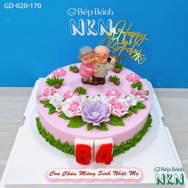  Bánh Sinh Nhật Ông Bà Selfie Trong Vườn Hoa (GD-020-170) 