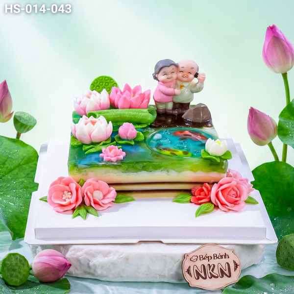  Bánh Kỷ Niệm Hồ Sen Cá Lội Tặng Ông Bà (HS-014-043) 