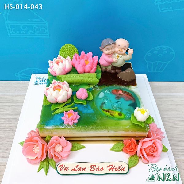  Bánh Kỷ Niệm Hồ Sen Cá Lội Tặng Ông Bà (HS-014-043) 