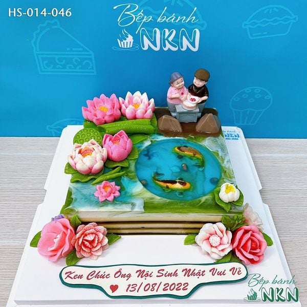  Bánh Kỷ Niệm Hồ Sen Cá Lội Tặng Ông Bà (HS-014-046) 