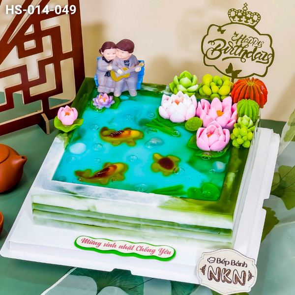  Bánh Kỷ Niệm Hồ Sen Cá Lội Tặng Ông Bà (HS-014-049) 