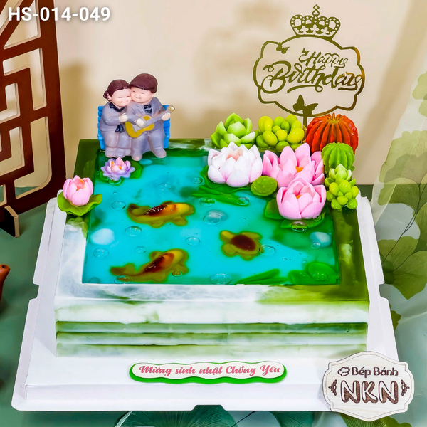  Bánh Kỷ Niệm Hồ Sen Cá Lội Tặng Ông Bà (HS-014-049) 