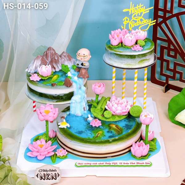  Tháp Bánh Mừng Thọ Hồ Sen Cá Lội 3 Tầng (HS-014-059) 