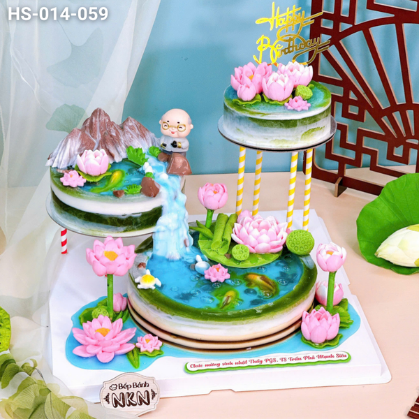  Tháp Bánh Mừng Thọ Hồ Sen Cá Lội 3 Tầng (HS-014-059) 