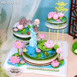  Tháp Bánh Mừng Thọ Hồ Sen Cá Lội 3 Tầng (HS-014-059) 