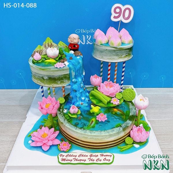  Bánh Mừng Thọ Sen Đào 3 Tầng (HS-014-088) 