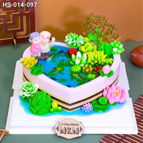  Bánh Sinh Nhật Hồ Sen Cá Lội Tặng Ông Bà, Cha Mẹ (HS-014-097) 