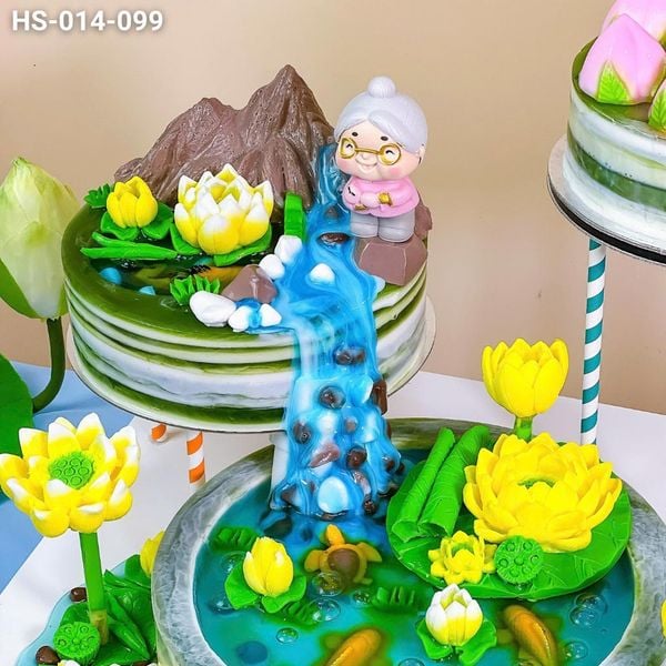  Tháp Bánh Mừng Thọ Sen Đào 3 Tầng (HS-014-099) 