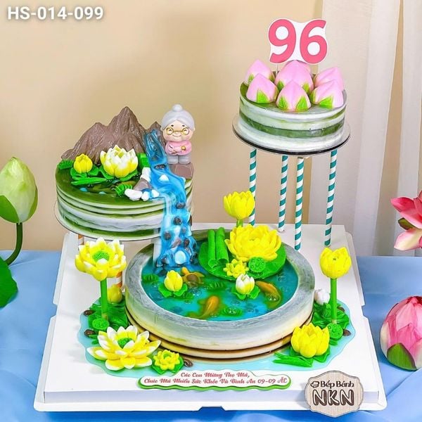  Tháp Bánh Mừng Thọ Sen Đào 3 Tầng (HS-014-099) 
