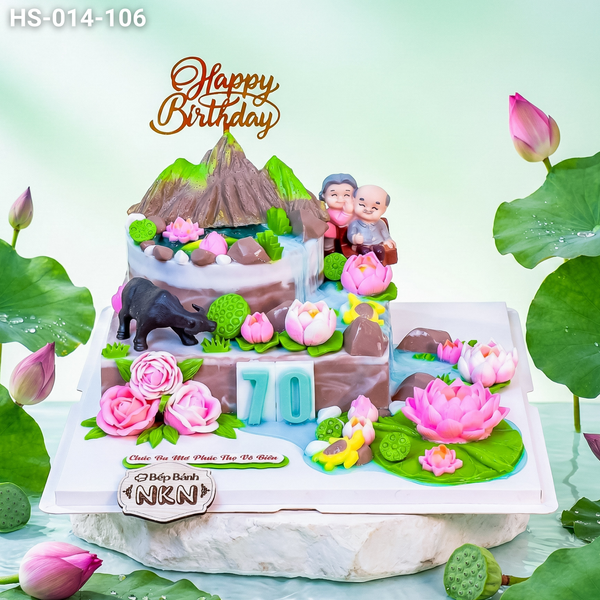 Bánh Kỷ Niệm Hồ Sen Cá Lội 2 Tầng Tặng Ông Bà (HS-014-106) 