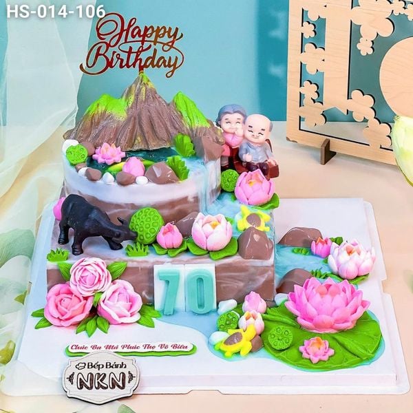  Bánh Kỷ Niệm Hồ Sen Cá Lội 2 Tầng Tặng Ông Bà (HS-014-106) 